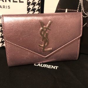 YSL Yves Saint Laurent Azalea Metallic Pink Wallet Rare